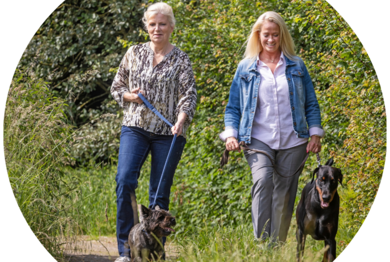 Vrouwen aan het wandelen met de hond